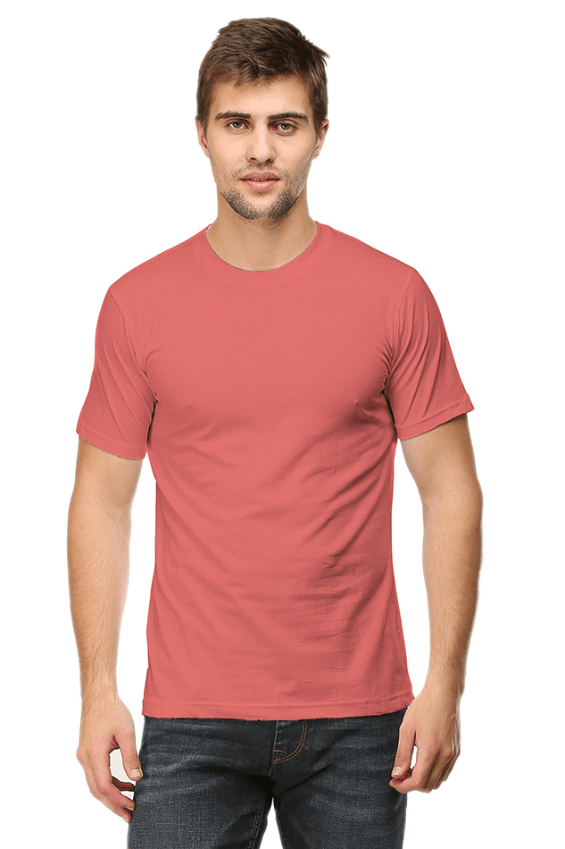 Coral Premium Male Half Sleeve Classic Plain T-Shirt - Coral