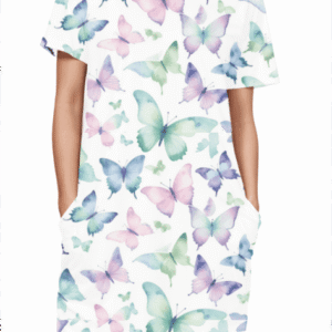 Female AOP T-Shirt Dress – Pastel Butterfly Print