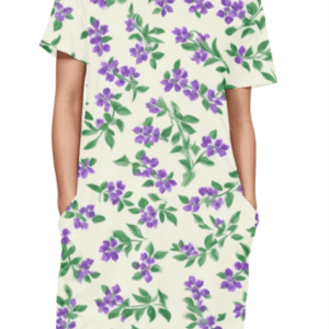 Premium Quality Elegant Purple Floral AOP T-Shirt Dress