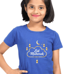 Celebrate with Eid Mubarak T-Shirt for Girls - Black & Royal Blue