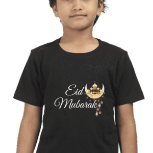 Premium Quality Eid Mubarak T-Shirt for Boys – Black