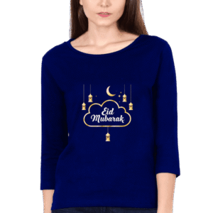Women's Full Sleeve Eid Mubarak T-Shirt | Black & Royal Blue