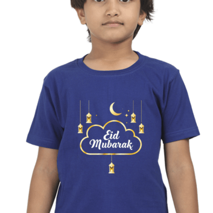 Eid Mubarak Classic Crew T-Shirt | Boys' Soft Cotton Tee | Black & Royal Blue | 0M-13Y