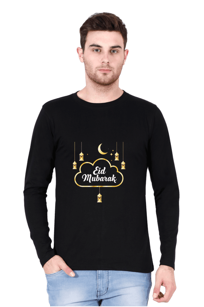 Black Eid Mubarak T-Shirt Classic Fit Full Sleeve for Men