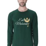 Eid Mubarak T-Shirt for Men Full Sleeve Black & Bottle Green