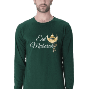Eid Mubarak T-Shirt for Men Full Sleeve Black & Bottle Green