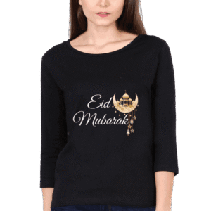 Premium Eid Mubarak T-Shirt for Women – Black Full Sleeve