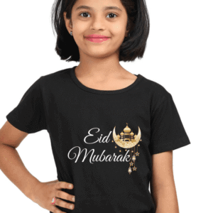 Premium Eid Mubarak Classic Crew T-Shirt for Girls – Black