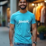 Men’s Classic Crew T-Shirt – “Unbreakable” Graphic Print (XS–7XL, Black & Sky Blue)