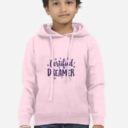 Certified Dreamer Kids Hoodie – Unisex Cotton Hoodie for Boys & Girls (0–13 Yrs) Baby Pink