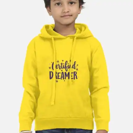 Certified Dreamer Kids Hoodie – Unisex Cotton Hoodie for Boys & Girls (0–13 Yrs) Yellow