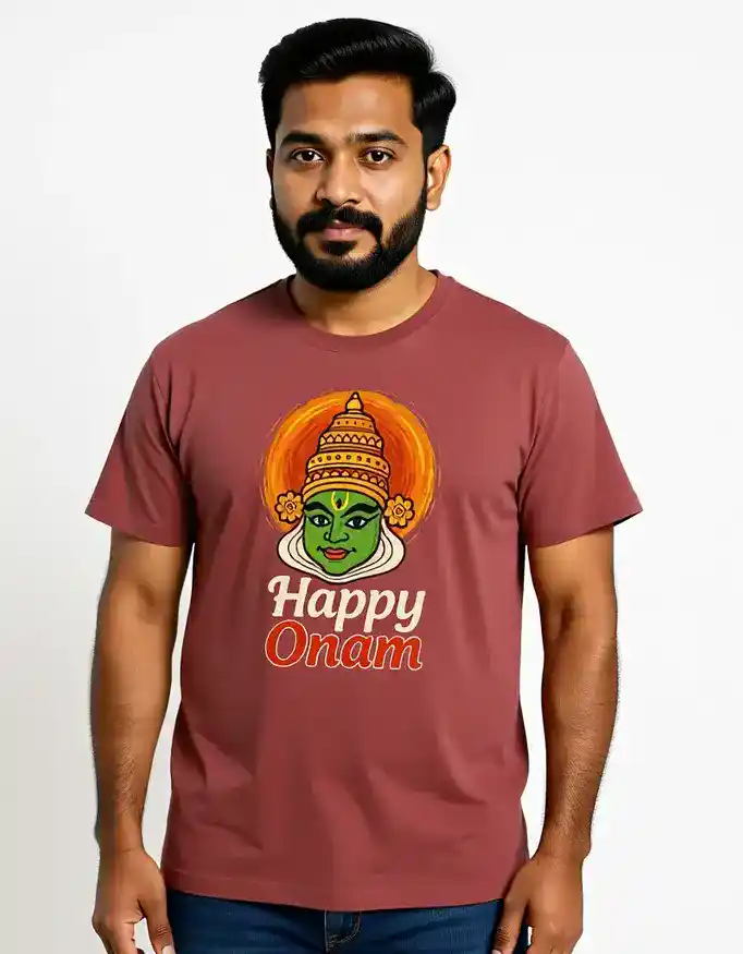 Happy Onam Kathakali Face Men’s Cotton T-Shirt men3 Happy Onam Kathakali Face Men’s Cotton T-Shirt men3