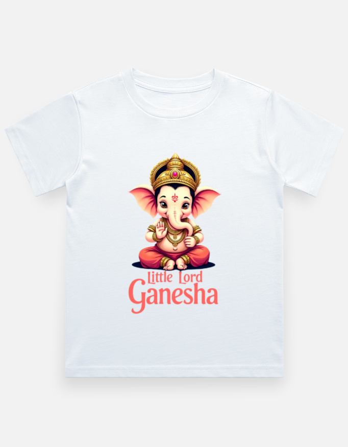 White Little Lord Ganesha Boys T-Shirt 100% Cotton Crew Neck Tee 0–13 Years