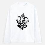 Full Sleeve Ganesha Design T-Shirt 100% Cotton Regular Fit White