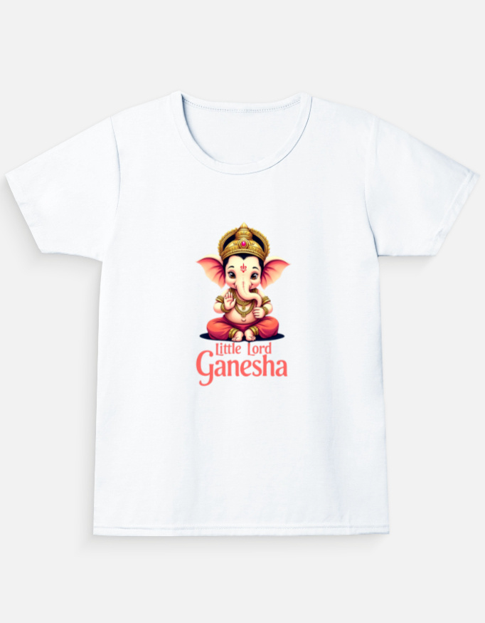 white Little Lord Ganesha Girls T-Shirt 100% Cotton Crew Neck Tee 0–13 Years white