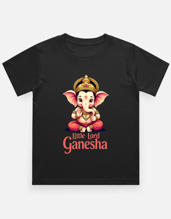 Black Little Lord Ganesha Boys T-Shirt 100% Cotton Crew Neck Tee 0–13 Years