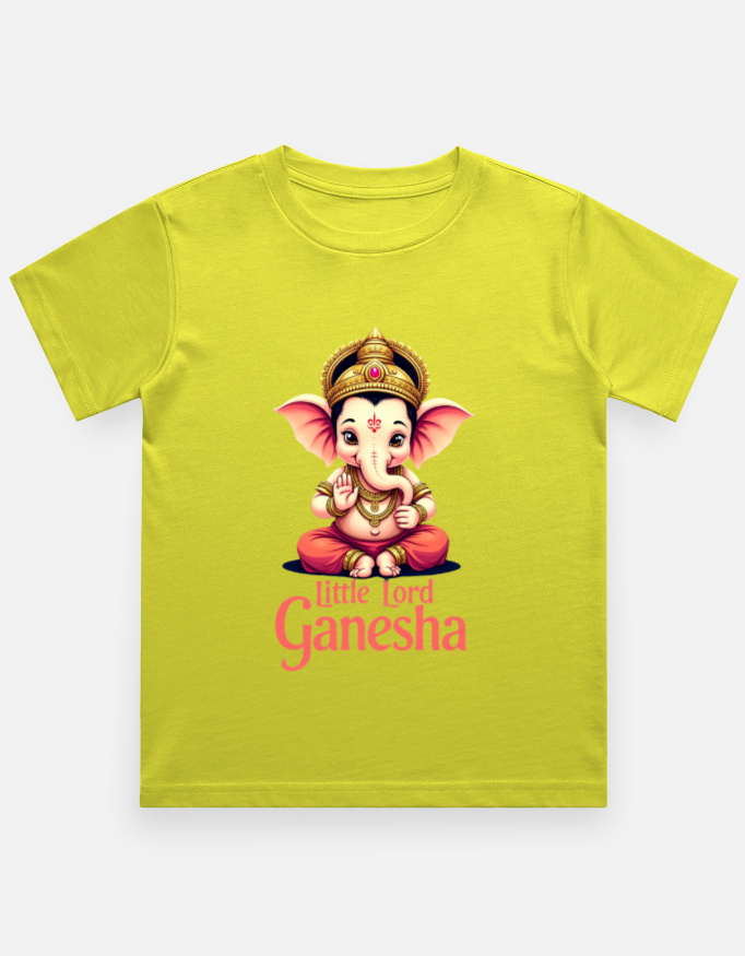 New Yellow Little Lord Ganesha Boys T-Shirt 100% Cotton Crew Neck Tee 0–13 Years
