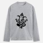 Full Sleeve Ganesha Design T-Shirt 100% Cotton Regular Fit Grey