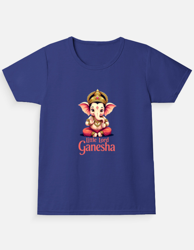 Royal Blue Little Lord Ganesha Girls T-Shirt 100% Cotton Crew Neck Tee 0–13 Years Royal Blue