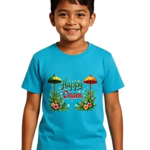 Happy Onam Boys T-shirt Festive Kerala Design 0–13 Years - Sky Blue