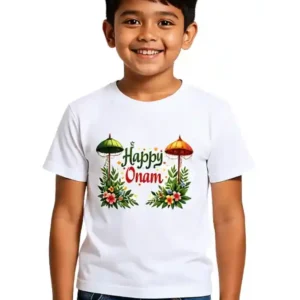 Happy Onam Boys T-shirt Festive Kerala Design 0–13 Years white