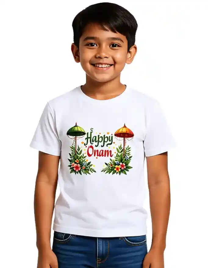 Happy Onam Boys T-shirt Festive Kerala Design 0–13 Years white Happy Onam Boys T-shirt Festive Kerala Design 0–13 Years white