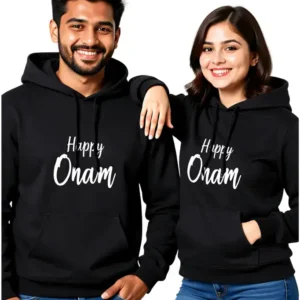 Happy Onam Unisex Hoodie Cotton Fleece Sweatshirt -black