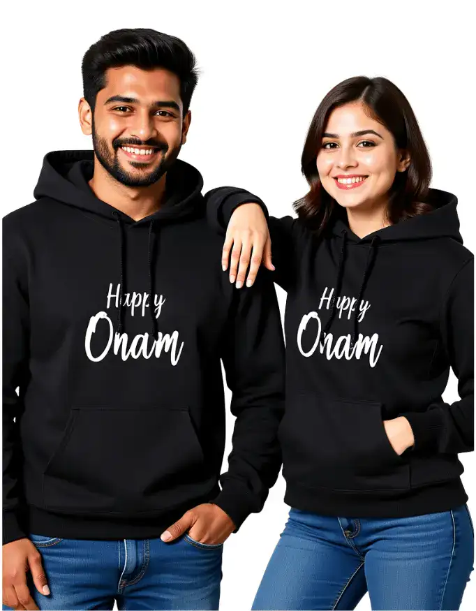 Happy Onam Hoodie Unisex Cotton Fleece Sweatshirt -black Happy Onam Unisex Hoodie Cotton Fleece Sweatshirt -black