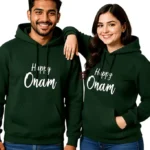 Happy Onam Unisex Hoodie Cotton Fleece Sweatshirt - bottle green