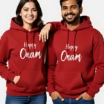 Happy Onam Unisex Hoodie Cotton Fleece Sweatshirt -red