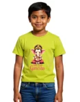 Boy Model wearing Little Lord Ganesha Boys T-Shirt 100% Cotton Crew Neck Tee 0–13 Years New Yellow