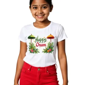 Vyretti-Happy Onam Girls T-Shirt White & Pink 0–13 Years white