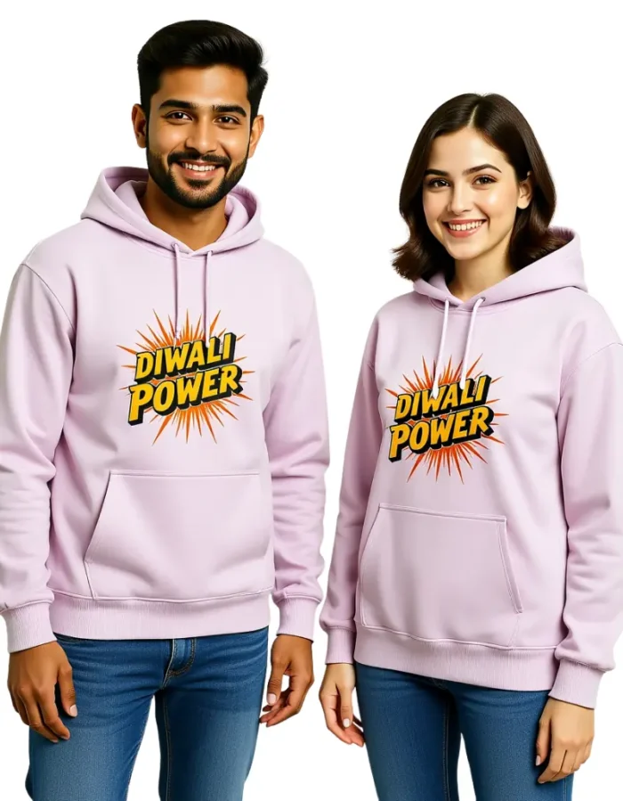 Unisex Oversized Hoodie Diwali Power Design Light Baby Pink