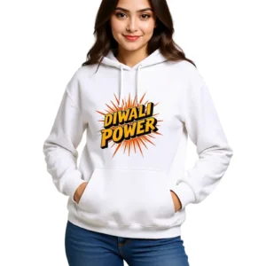 Unisex Oversized Hoodie Diwali Power Design White