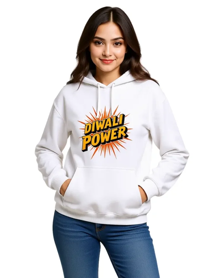 Unisex Oversized Hoodie Diwali Power Design White