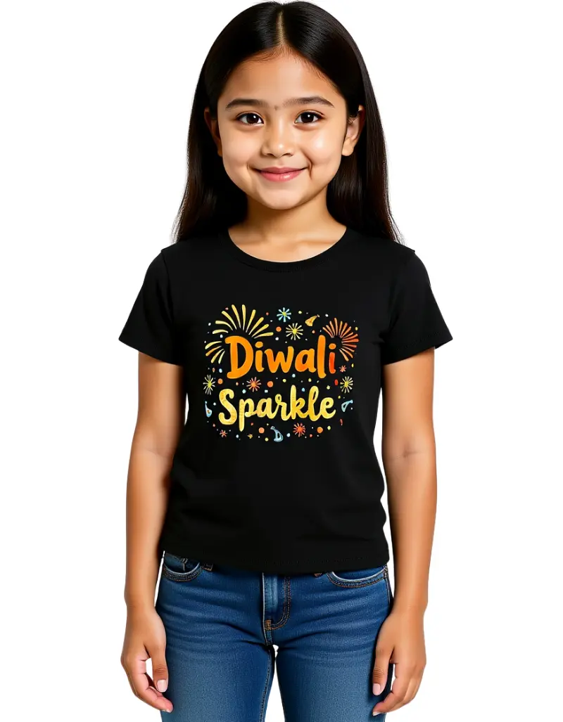 Diwali Sparkle Girls T-Shirt Black Diwali Sparkle Girls T-Shirt Black