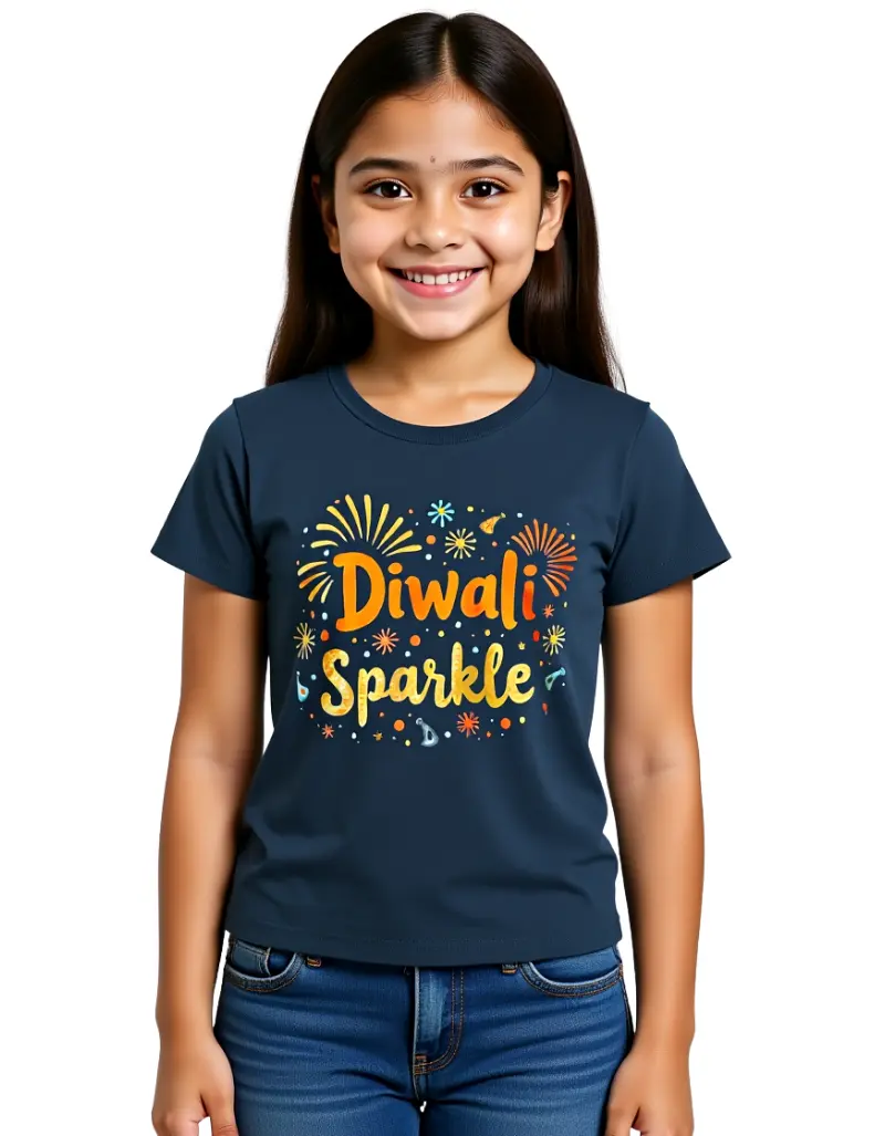 Diwali Sparkle Girls T-Shirt Navy Blue Diwali Sparkle Girls T-Shirt Navy Blue