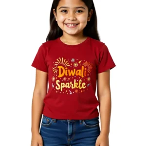 Diwali Sparkle Girls T-Shirt Red