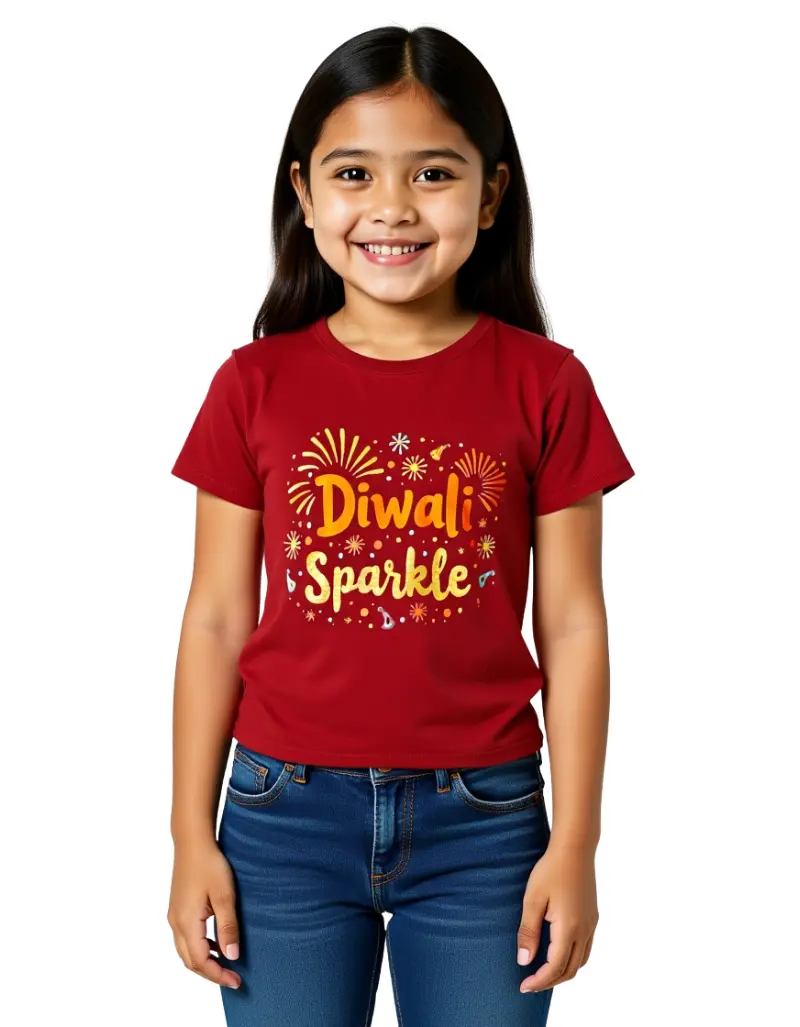 Diwali Sparkle Girls T-Shirt Red Diwali Sparkle Girls T-Shirt Red