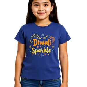 Diwali Sparkle Girls T-Shirt Royal Blue