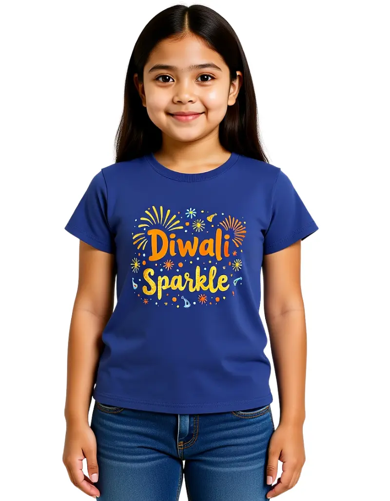 Diwali Sparkle Girls T-Shirt Royal Blue Diwali Sparkle Girls T-Shirt Royal Blue