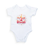 My 1st Diwali Kids Romper | Soft Cotton Baby Outfit for Festival - White