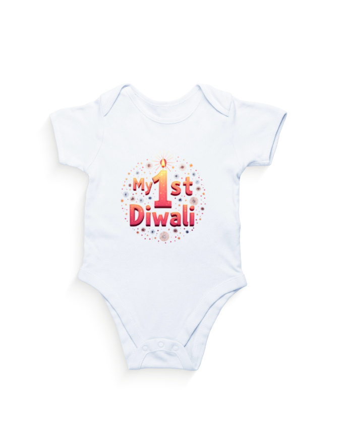 Front_1_c_1.jpg My 1st Diwali Kids Romper | Soft Cotton Baby Outfit for Festival - White