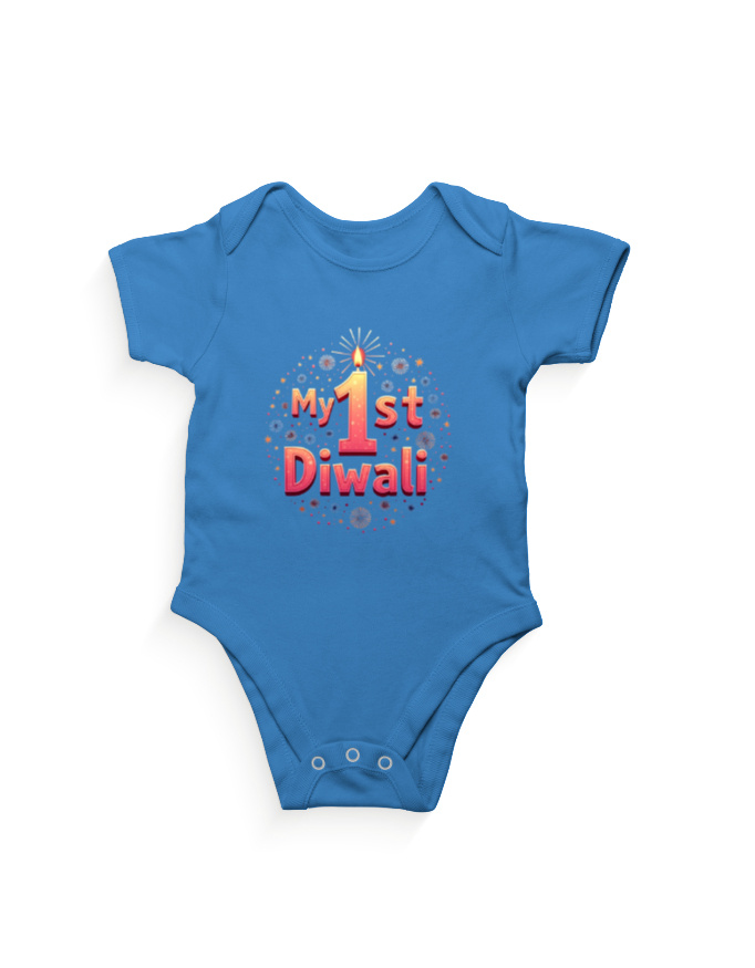 Front_1_c_46.jpg My 1st Diwali Kids Romper | Soft Cotton Baby Outfit for Festival - Orchid Blue