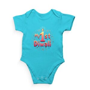My 1st Diwali Kids Romper | Soft Cotton Baby Outfit for Festival - SkyBlue