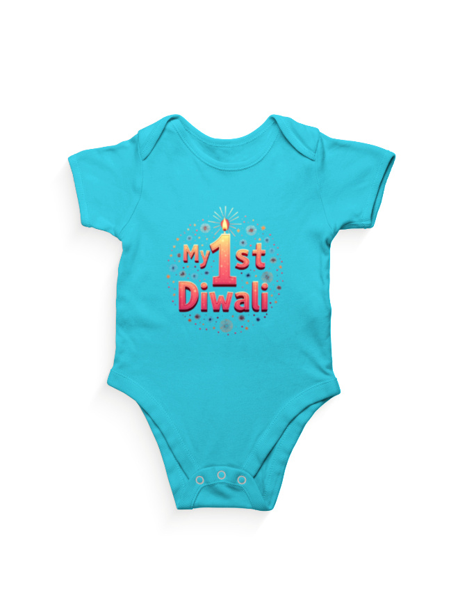 Front_1_c_6-1.jpg My 1st Diwali Kids Romper | Soft Cotton Baby Outfit for Festival - SkyBlue