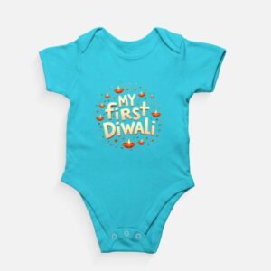My First Diwali Baby Romper | Cotton Festive Outfit for Boys & Girls (0–12 Months) - Sky Blue