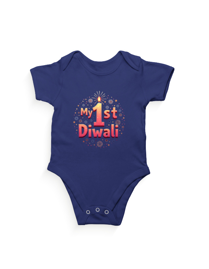 Front_1_c_9-2.jpg My 1st Diwali Kids Romper | Soft Cotton Baby Outfit for Festival - Royal Blue