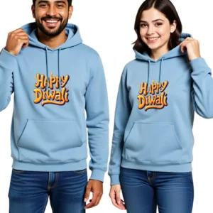 Happy Diwali Unisex Hoodie – Festive Cotton Pullover for Men & Women Baby Blue