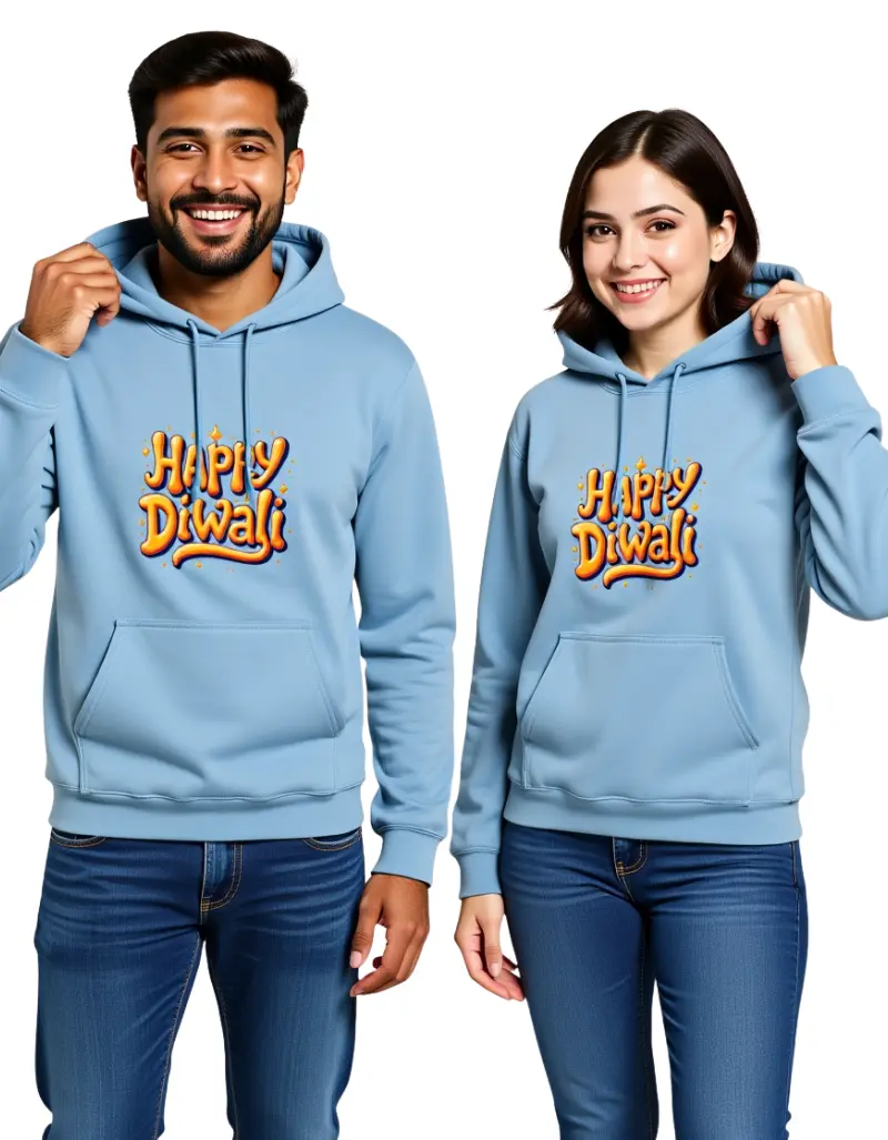 Happy Diwali Unisex Hoodie – Festive Cotton Pullover for Men & Women Baby Blue Happy Diwali Unisex Hoodie – Festive Cotton Pullover for Men & Women Baby Blue
